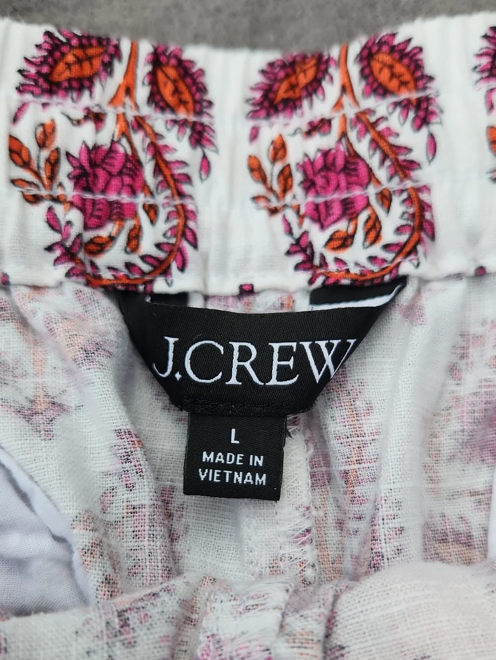 J.Crew Women's Pink Floral Block Print Linen Drawstring Shorts Sz Large